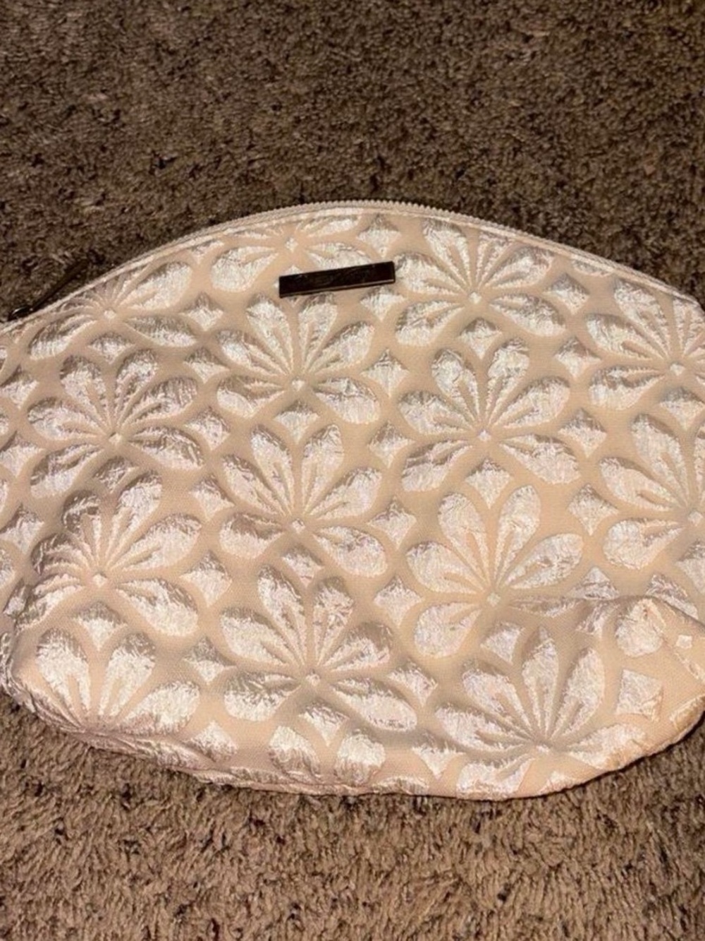 Neutral Embossed Floral Cosmetic Pouch - Cream